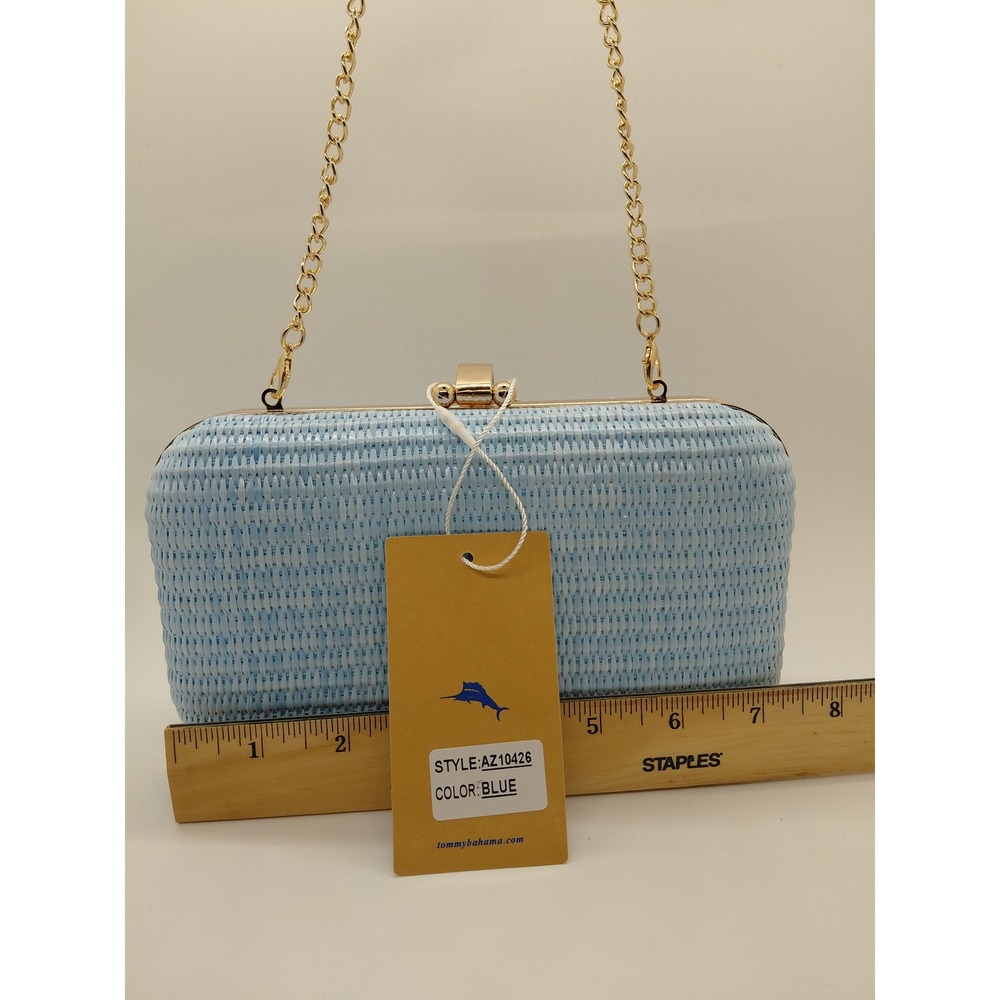 NEW Tommy Bahama Light Blue Woven Straw Shell Clasp Clutch Crossbody Bag AZ10426 - Picture 3 of 8